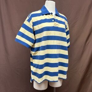 Butter Yellow and blue striped polo shirt half button short sleeve